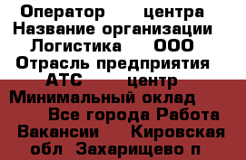 Оператор Call-центра › Название организации ­ Логистика365, ООО › Отрасль предприятия ­ АТС, call-центр › Минимальный оклад ­ 15 000 - Все города Работа » Вакансии   . Кировская обл.,Захарищево п.